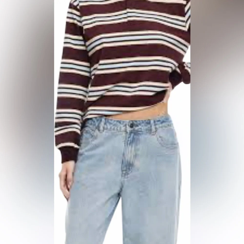 Vintage rugby cropped knit long sleeve top Sz M - Picture 1 of 8